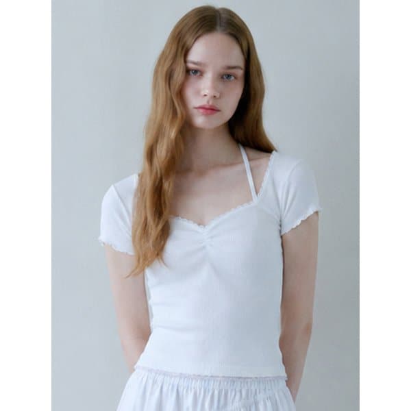 DEW LACE SHIRRING T-SHIRT_WHITE