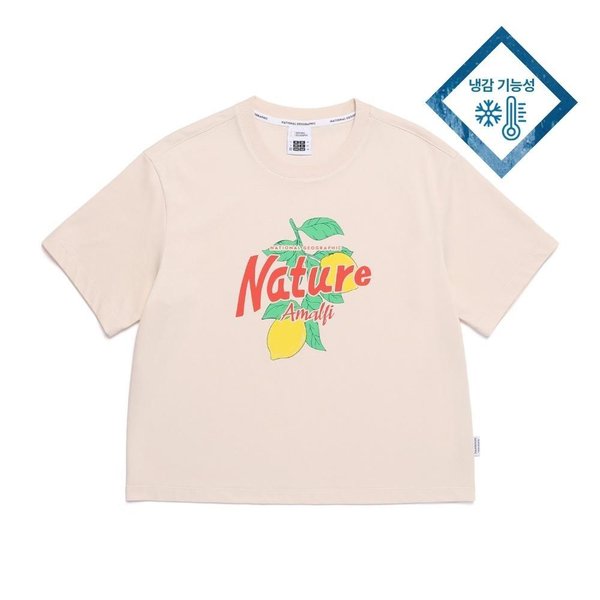 [여주점] N252WTS020 여성 리젠아스킨 세미크롭 그래픽 반팔 티셔츠 LBEIGE