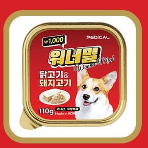 페디칼 워너밀 국내산 강아지 습식캔 간식 닭고기돼지고기 110g