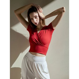 데비웨어 여성 요가복 DEVI-T0058-레드 필라테스 티랩 브이 크롭티