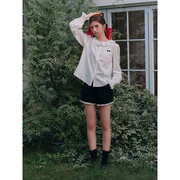 Cest_Flower collar polka dot blouse