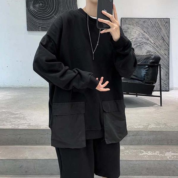 확대된 대표 남자 긴팔 루즈핏 티셔츠 데이트룩 라운드넥 캐주얼룩(1)