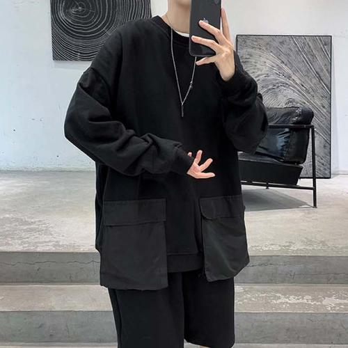 남자 긴팔 루즈핏 티셔츠 데이트룩 라운드넥 캐주얼룩(1)