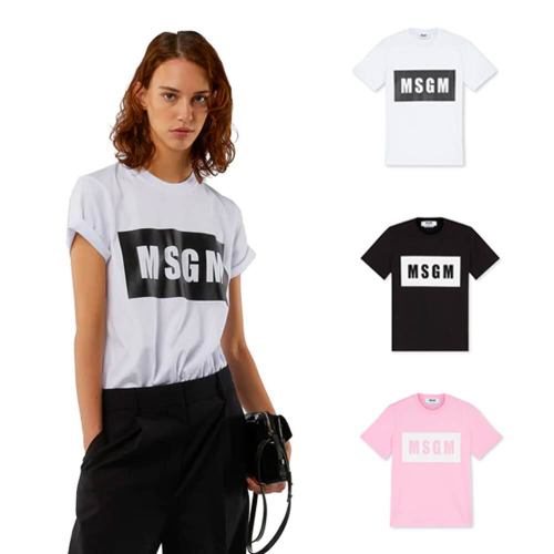 MSGM 여성 박스 로고 크루넥 티셔츠 2000MDM520