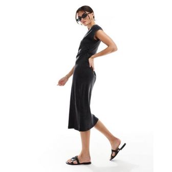 이스퀘어 4883426 Mango short sleeve jersey midi dress in black