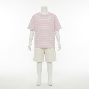 MLB 키즈 스트릿 베이직 스트라이프 아트웍 티셔츠세트 뉴욕양키스 L.PINK 7AS1B0563 50PKL