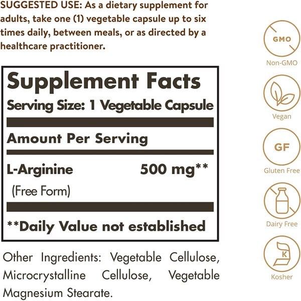 엘아르기닌 L- 아르기닌 500mg 250베지캡슐 X 2통 Solgar 아르기닌