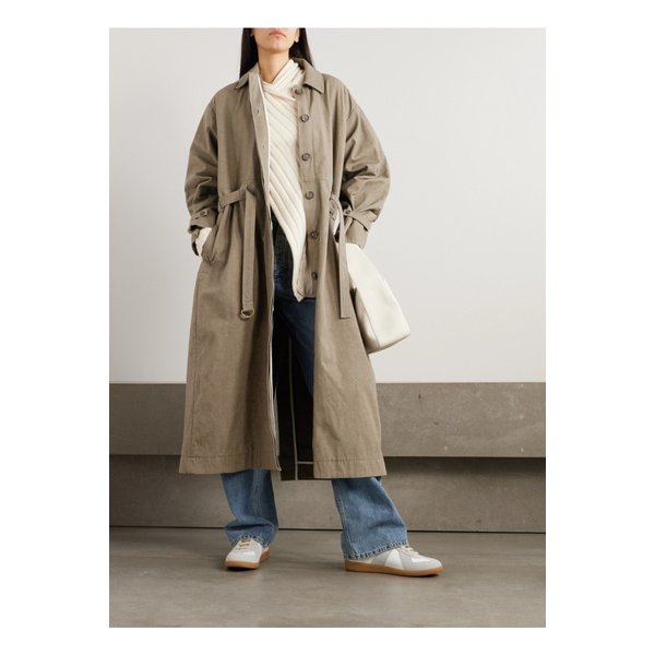 벨티드 코튼 리넨 블렌드 트렌치 코트 1647597323205938