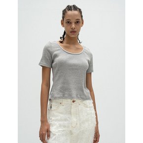 White lace trimmed rib T-shirts in grey