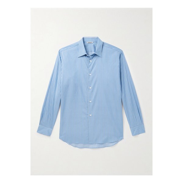 슬림핏 스트라이프 코튼 실크 혼방 트윌 셔츠 블루 46376663162885116