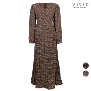 VIVID 커피콩무늬 랩형 스커트주름 원피스