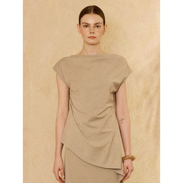 Ponte Stretch Boatneck Top Beige
