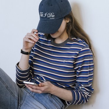 틸아이다이 Mix stripe heart logo t-shirt_Blue