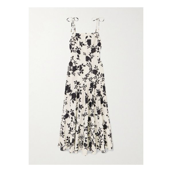 플로럴 프린트 리넨 코튼 혼방 미디 드레스 오프 화이트 1647597358034020