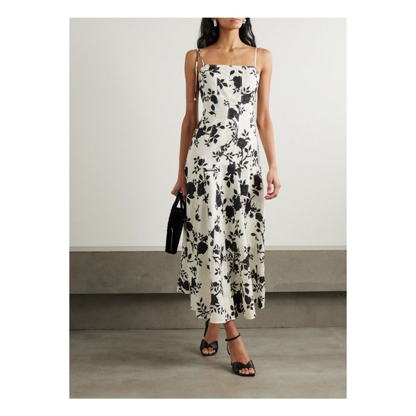 플로럴 프린트 리넨 코튼 혼방 미디 드레스 오프 화이트 1647597358034020