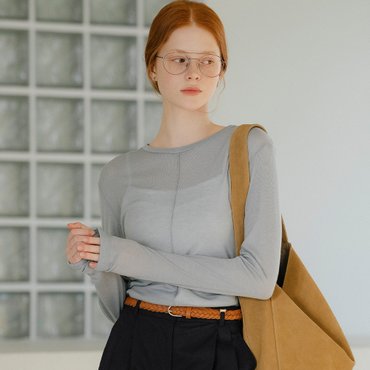 노운베러 Front slit point soft tencel T-shirt_Blue