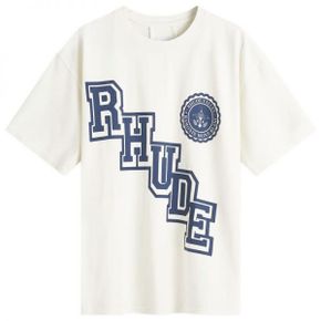 Rhude 루드 컬리지에이트 크레스트 티셔츠 - 빈티지 화이트 RHPF24TT05012