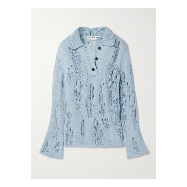 디스트레스  코튼 울 혼방 스웨터 블루 1647597355986390