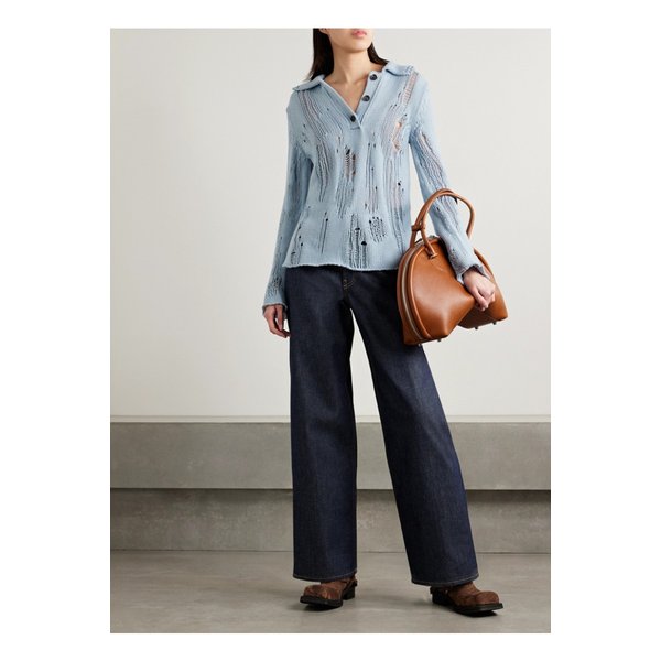 디스트레스  코튼 울 혼방 스웨터 블루 1647597355986390