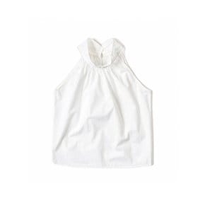 Shirring Halter Neck Back Button Blouse White