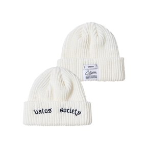 VATOS SOCIETY EMBROIDERED BEANIE WHITE