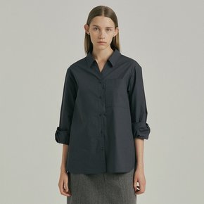 Open Collared Cotton Shirt_DARK GREY