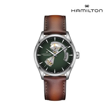 해밀턴 재즈마스터 오픈하트 스모크 그린 42mm 레더 스트랩 H32705560