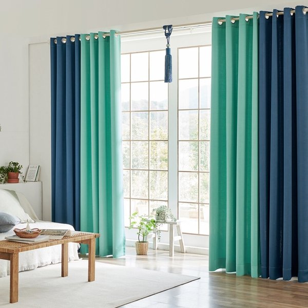 뷰하우스 비츠 3중직 사계절 투톤 암막커튼 커튼봉세트 대형