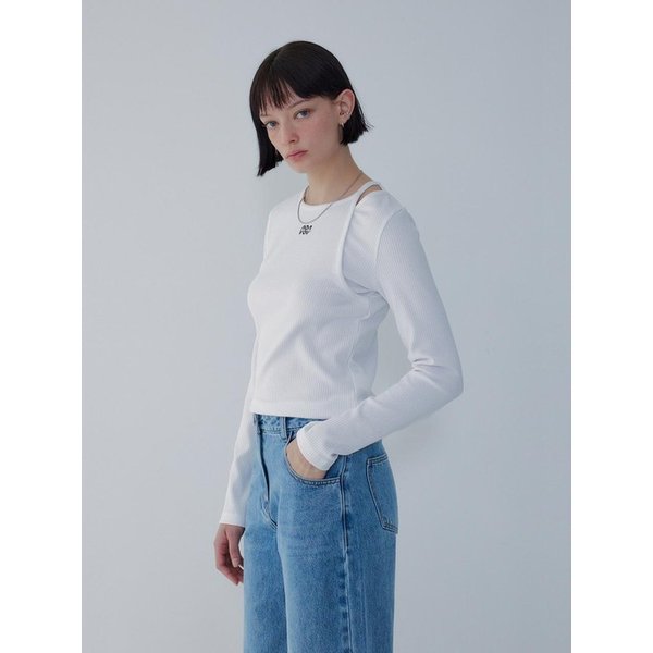 컷아웃 디테일 리브드 티셔츠_아이보리 7156140002