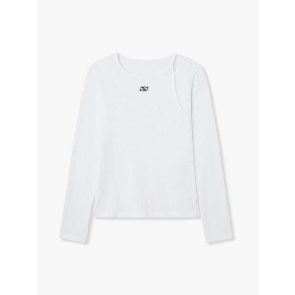 컷아웃 디테일 리브드 티셔츠_아이보리 7156140002