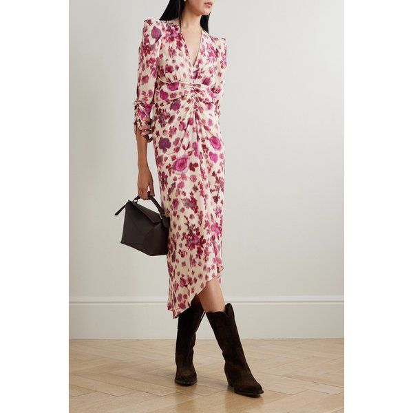 알비니 개더 프린트 실크 블렌드 미디 원피스 46376663162989513