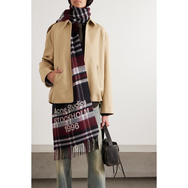 프린지 체크 울 블렌드 스카프 46376663162904423