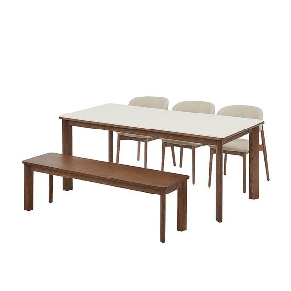 [카드10%할인] 포멜로 세라믹식탁 6인세트 180cm 브라운_벤치1500 1EA, 가죽체어 3EA