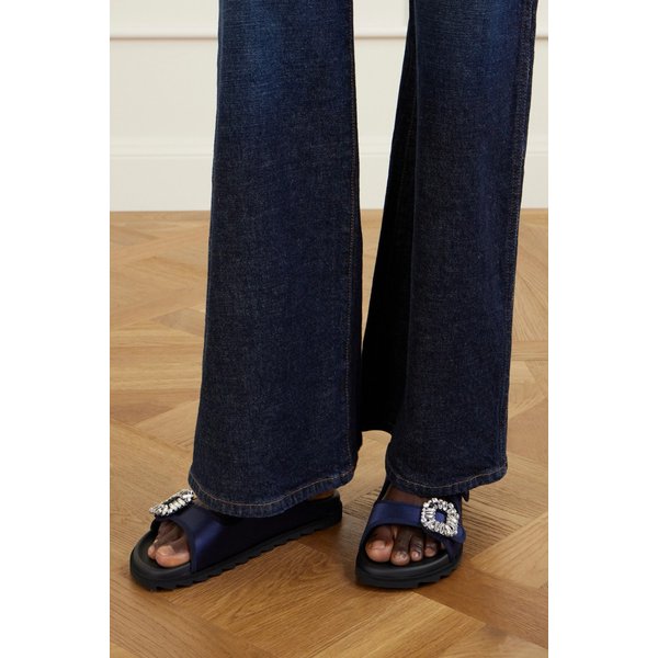 슬라이디 비브 크리스탈 장식 그로스그레인 트림 새틴 슬리퍼 46376663162990047