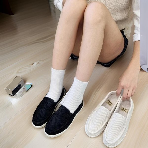 [옷자락] 여자 심플 베이직 캐주얼 안감 퍼 골덴 로퍼