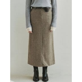 Jacquard Wool Long Skirt (Khaki)