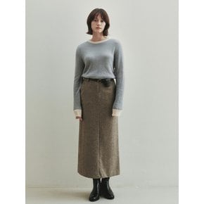 Jacquard Wool Long Skirt (Khaki)