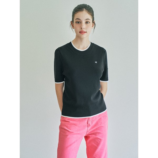 로고 배색 반팔 니트 MK4MP323