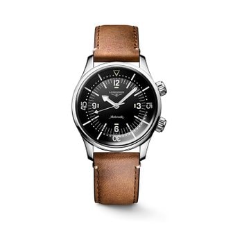 론진 레전드 다이버 블랙 다이얼 레더 스트랩 39MM L3.764.4.50.0