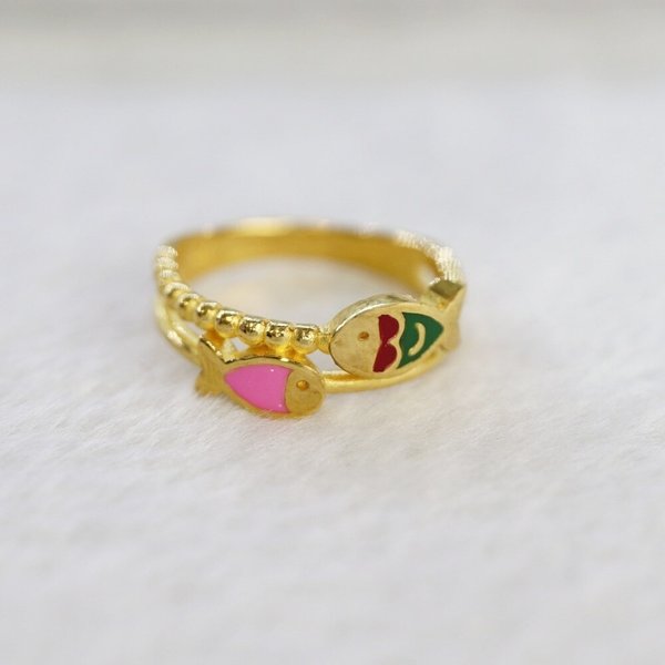 [가앤] 24k순금 컬러 두마리 물고기 두줄 반지 3.75g