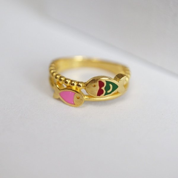 [가앤] 24k순금 컬러 두마리 물고기 두줄 반지 3.75g