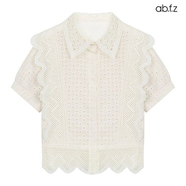 ab.f.z [ab.f.z/신상] 펀칭 레이스 프릴 카라 반팔 블라우스 (AFZ2MB62A)