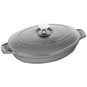 staub [ 23cm ] IH Oval Hot Plate 40509-581 스토우브 타원형 핫 플레이트 그레이 양손 주물