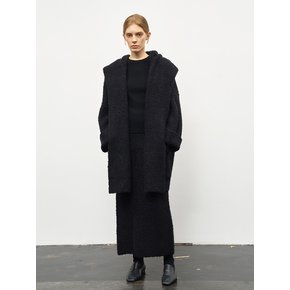 ALPACA BOUCLE HOODED KNIT COAT_BLACK