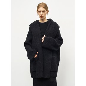 ALPACA BOUCLE HOODED KNIT COAT_BLACK