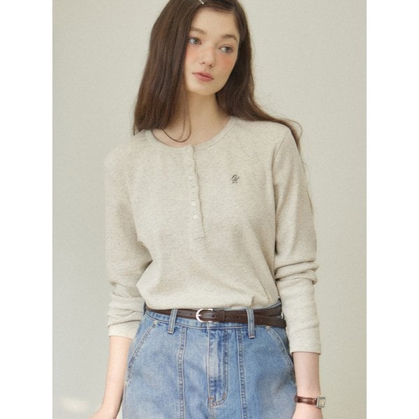 Logo Henley Neck Sleeve T-shirt - Oatmeal