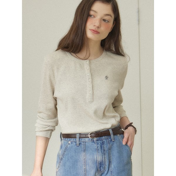 Logo Henley Neck Sleeve T-shirt - Oatmeal