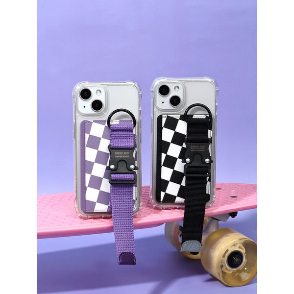 부착형 버클 스트랩 카드 포켓 체커보드 (블랙/바이올렛)