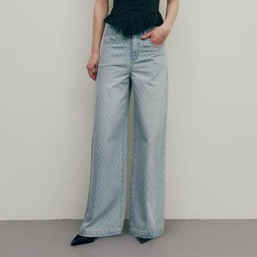 레이브 Grid Pattern Denim Pants in L/Blue VJ5ML809-AM