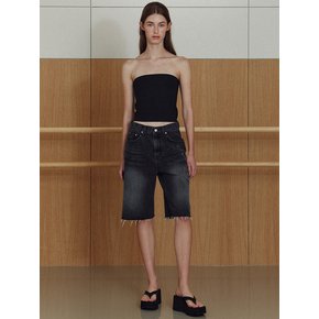 cut-off black denim half pants (black)